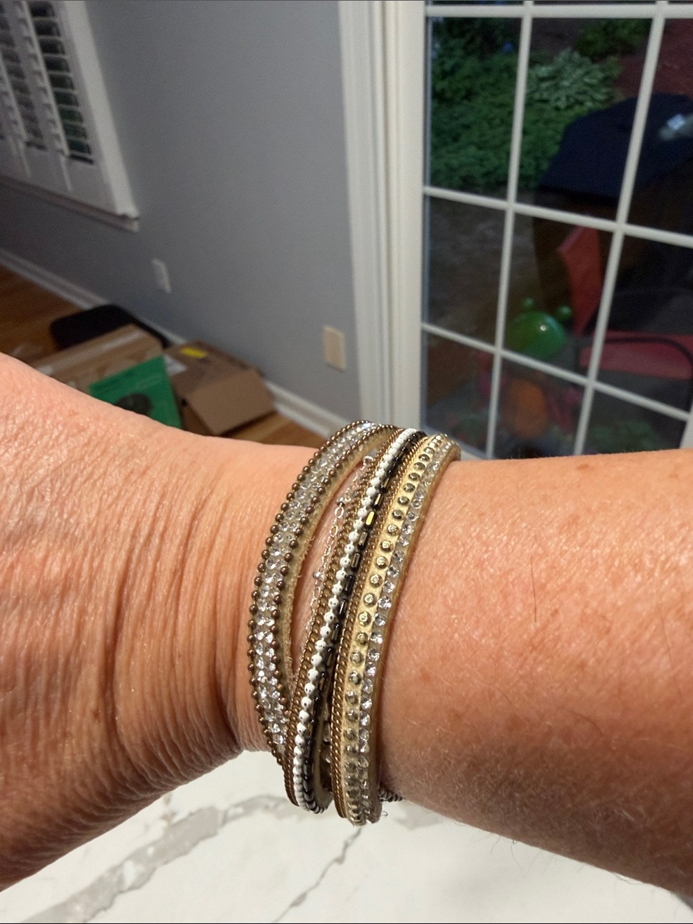 Gold and Silver Multi-Row Crystal Wrap Bracelet